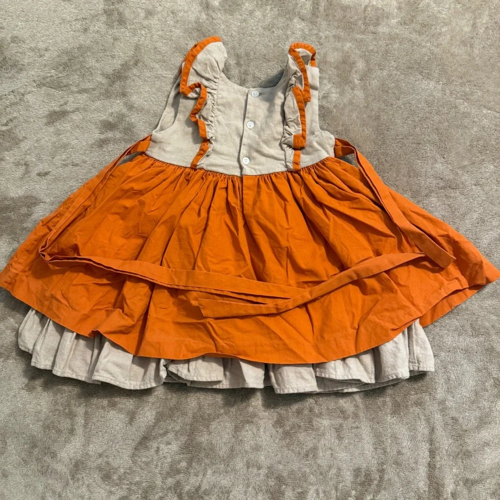 Eleanor Rose Adalyn Pumpkin Embroidered Dress Orange Tan Ruffle Girls Size 2